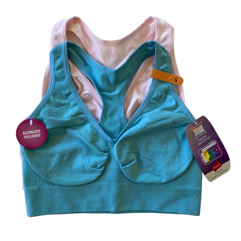 Hanes‎ Ultimate Comfort Flex Fit Sports Bra Womens S Blue Pink 2 Pack Seamless